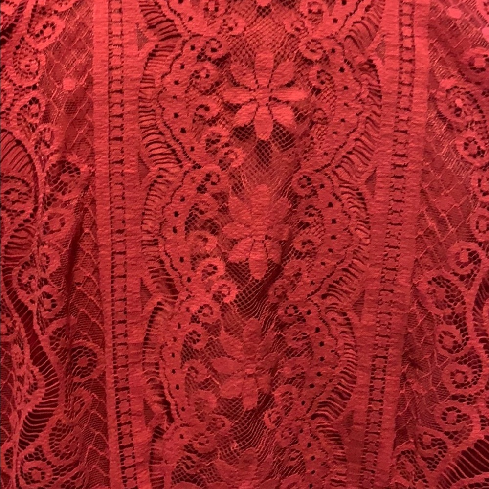 Beyond Vintage Mixed Floral & Geometric Lace Faux Wrap Fully Lined Cap Sleeve  S - Picture 7 of 16